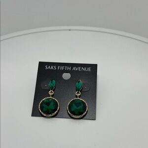 Saks Fifth Avenue Emerald and Gold Drop Earrings